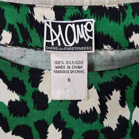 DVF Diane von Furstenberg Muriel spotted cat green silk dress long sleeve size 8 - Picture 2 of 9